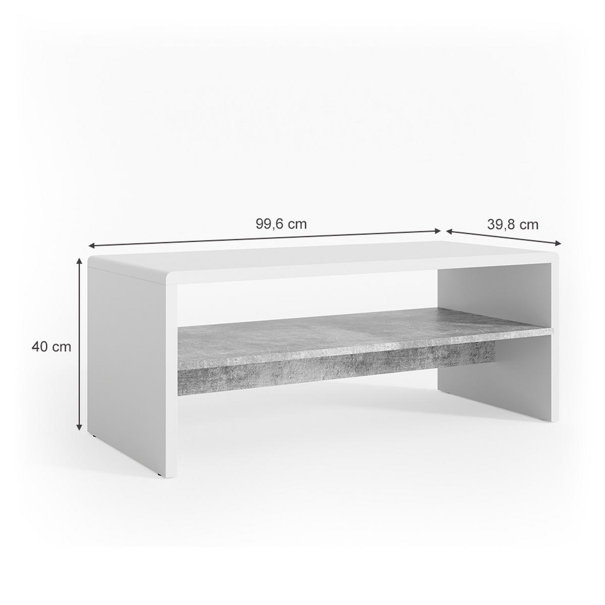 COUCHTISCH Beton/Weiß 99.6 x 39.8 cm - Weiß/Grau, Holzwerkstoff (39.8/99.6/40.1cm) - Vicco