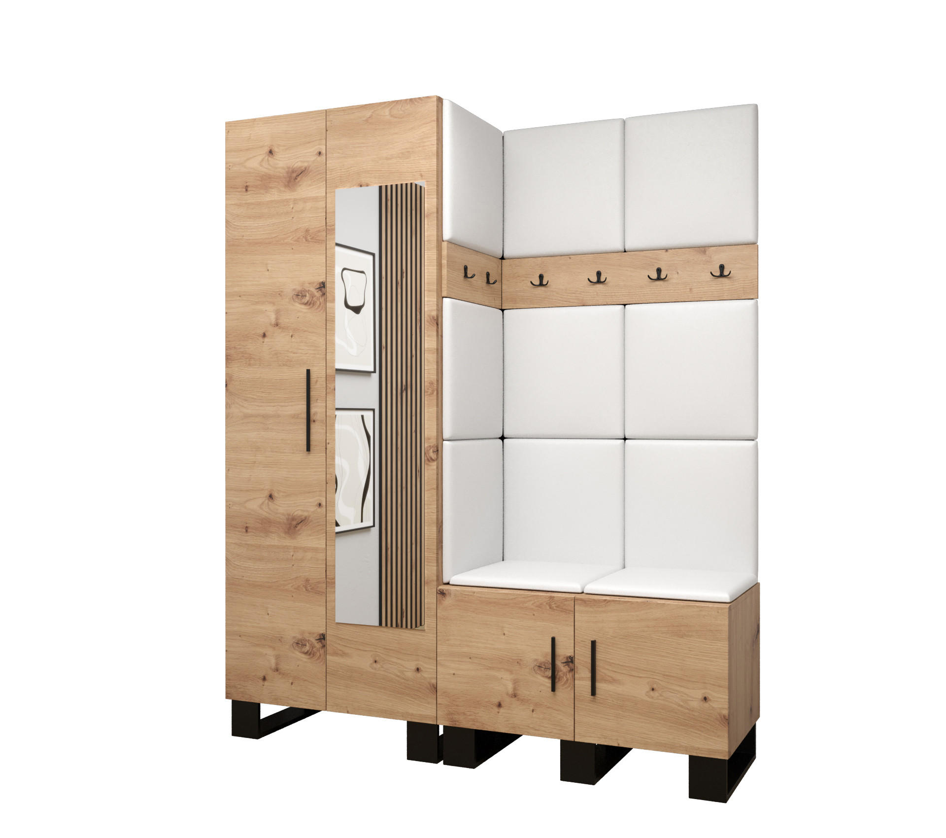 Abiks Möbel Garderoben-Set Eiche Artisan, Weiß 158x196x45.6 cm