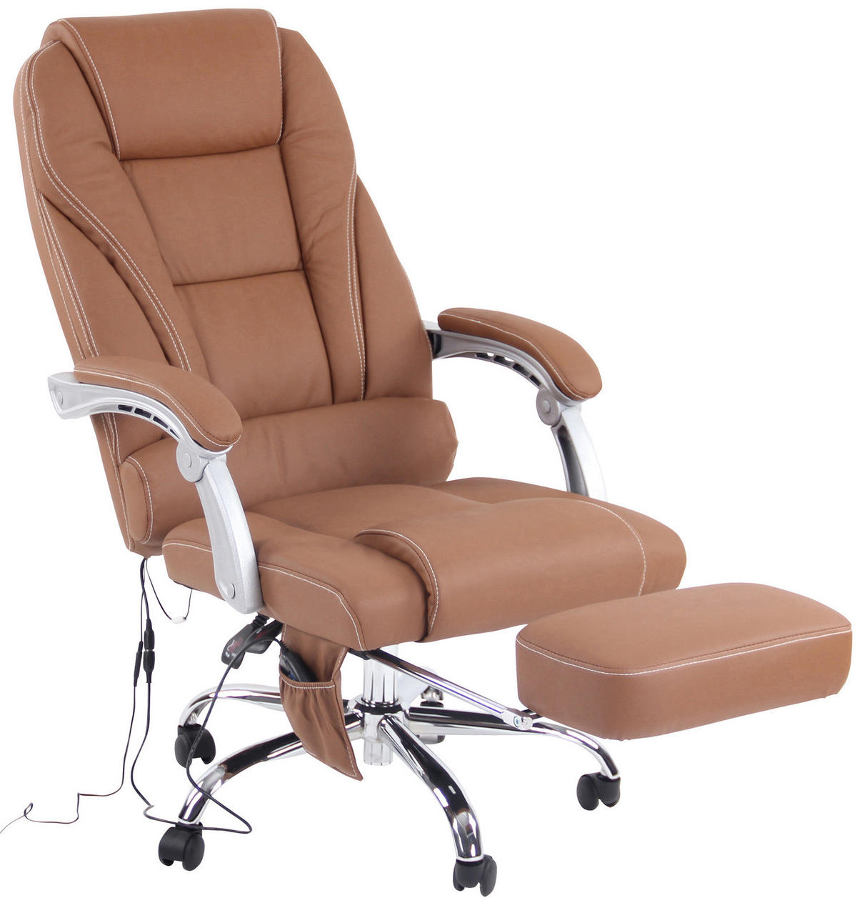 BÜROSTUHL Pacira, Echtleder mit Massagefunktion Hellbraun - Hellbraun, Leder/Metall (68/127/64cm) - TPFLiving