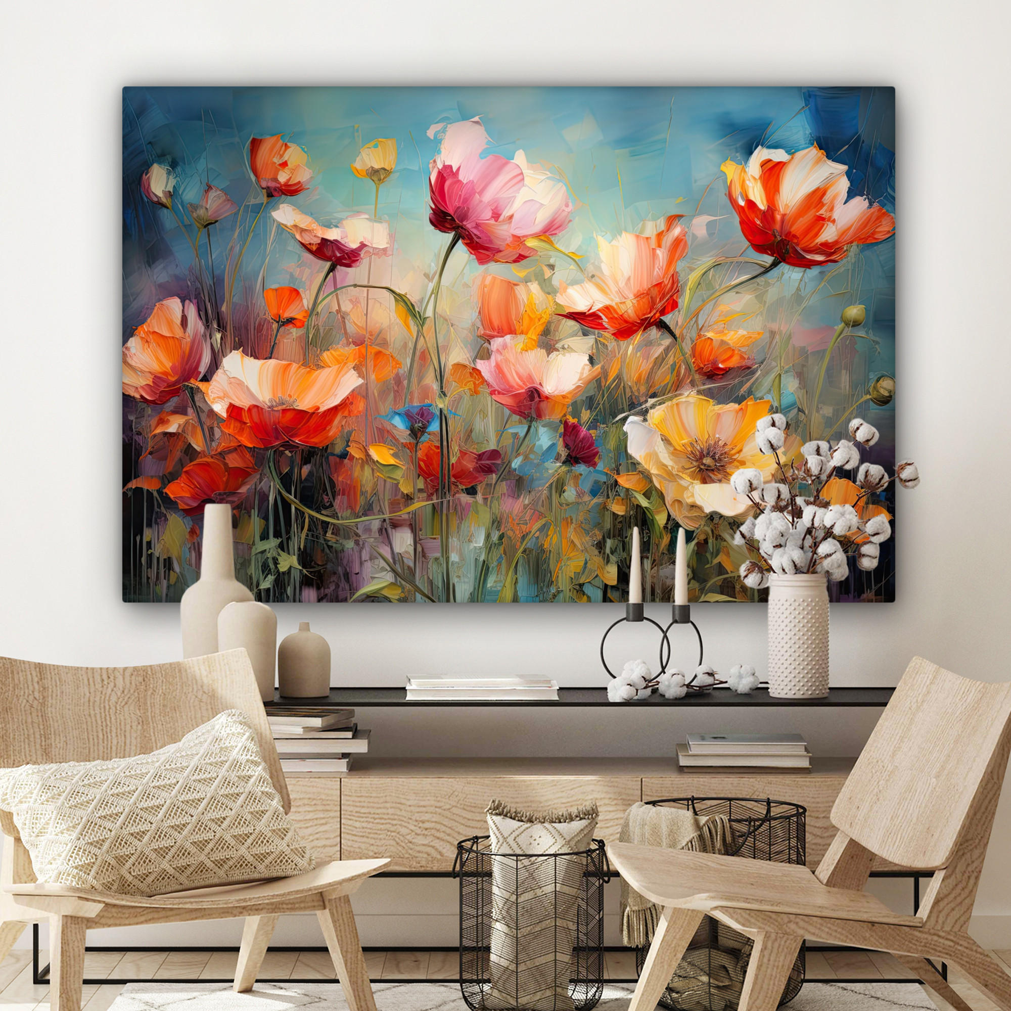LEINWANDBILD Blumen - Aquarell - Kunst - Botanisch - Natur Wohnzimmer 120x80 cm - Orange, Textil (120/80cm) - MuchoWow