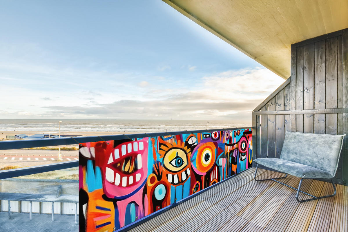 BALKON-SICHTSCHUTZ Abstrakt - Gesicht - Farbenfroh - Multicolor, Kunststoff (300/75cm) - MuchoWow