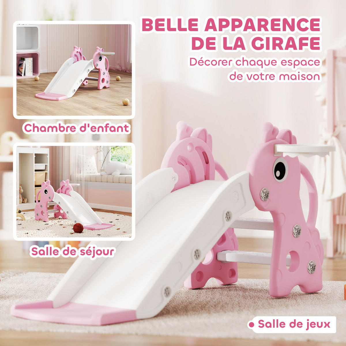 KINDERRUTSCHE DE-17980 3-in-1 mit Korb, Kletternetz & Ball Rosa - Pink, Kunststoff (51.5/52/106cm) - ComfortXL