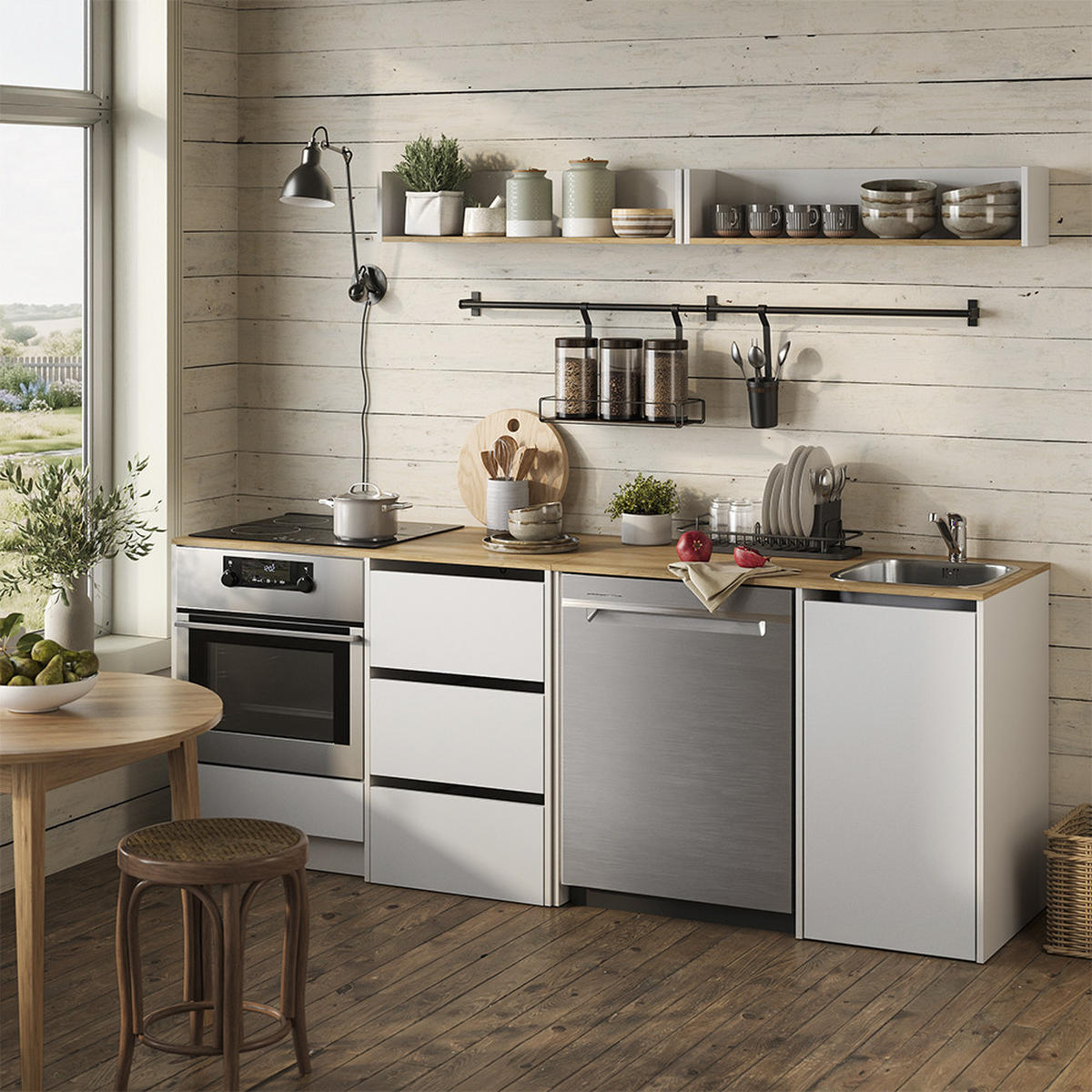 KÖKSUNDERSKÅP Viktor, Vit/Hantverks ek, med handfat och kran - Vit/Ek Artisan, Träbaserade material (230.4/88.2/60.3cm) - Vicco