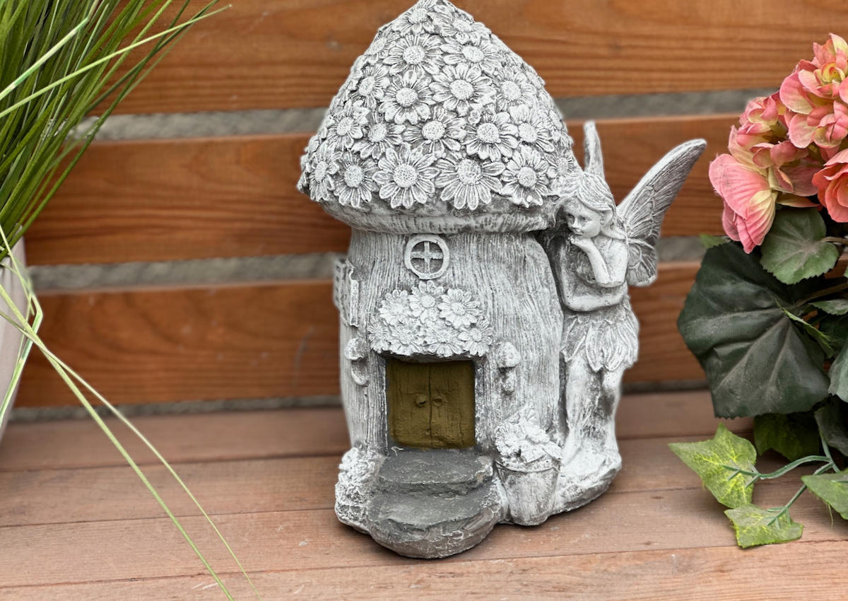 FEEN- und Elfenhaus aus Steinguss, handgefertigt, frostsicher - Grau, Stein (20/24/15cm) - stoneandstyle