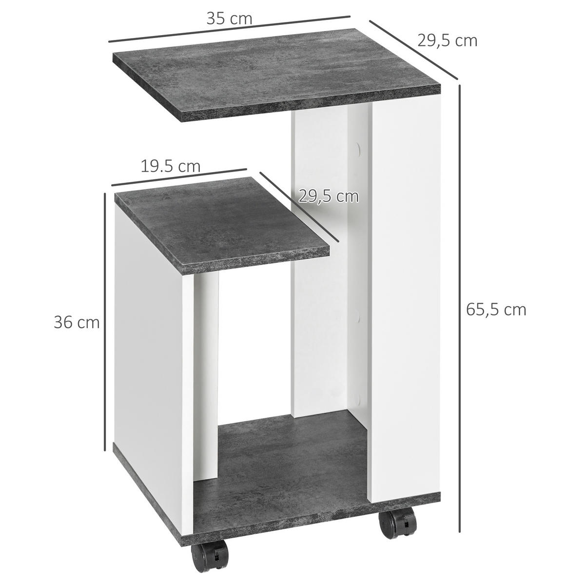 BEISTELLTISCH, Spanplatte, Grau/Weiß, 35 x 29,5 x 65,5 cm - Weiß/Grau, Metall (29.5/65.5/35cm) - HOMCOM