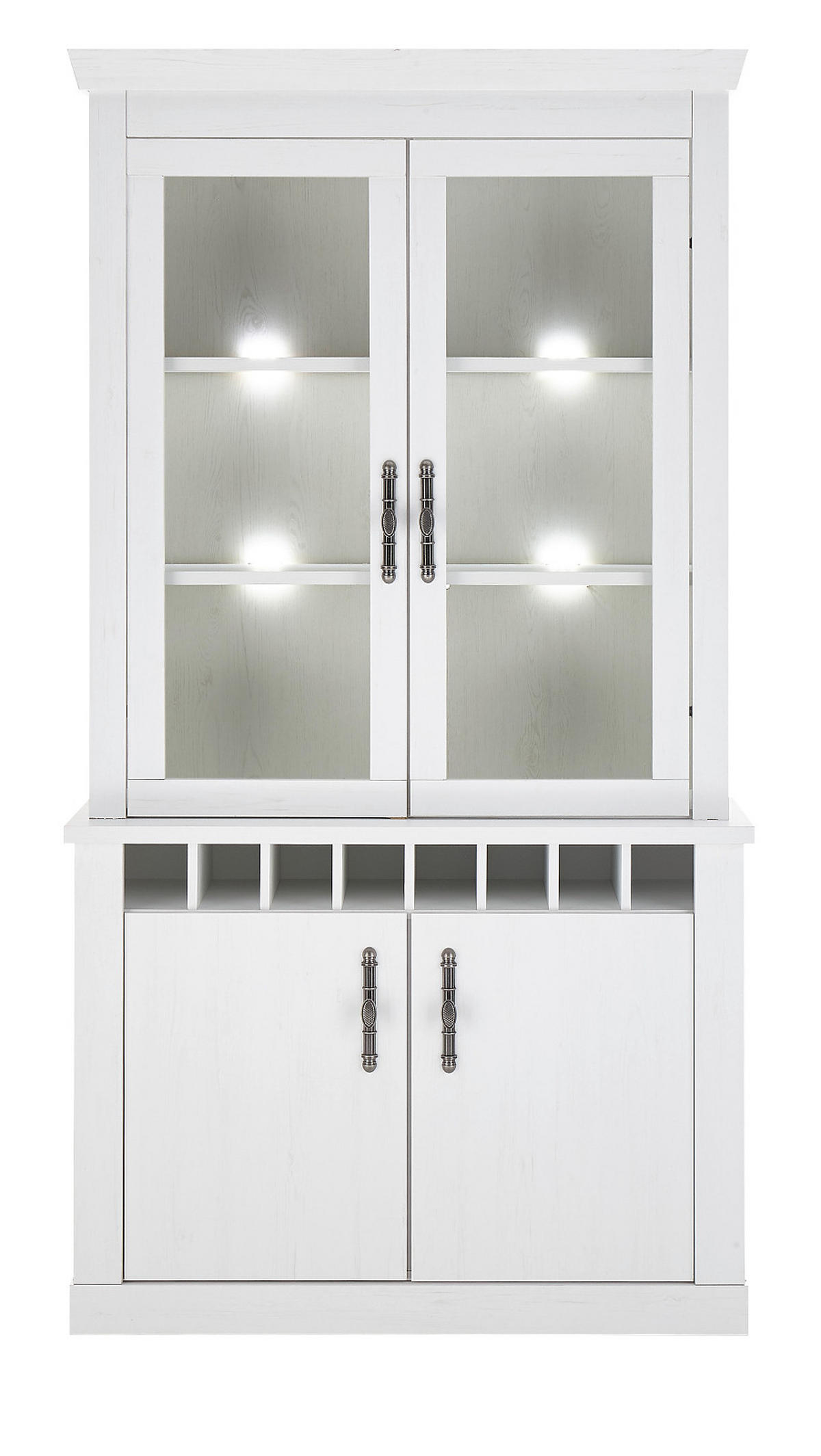 VITRINE weiß Pinie Landhaus, Buffet 110 x 207 cm, Soft-Close-Funktion - Weiß, Holzwerkstoff/Kunststoff (110/205/44cm) - Furn.Design