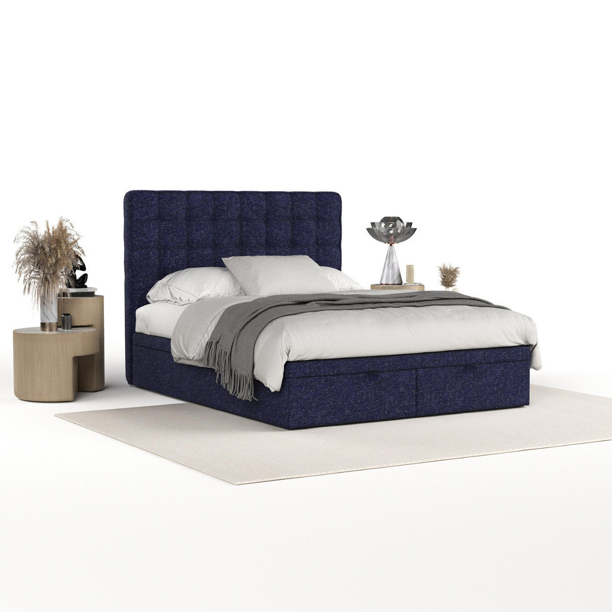 POLSTERBETT Celestia mit Stauraum 180/200 cm Marineblau im Alta Stoff - Schwarz/Dunkelblau, Holz/Holzwerkstoff (180/200cm) - AltaBeds