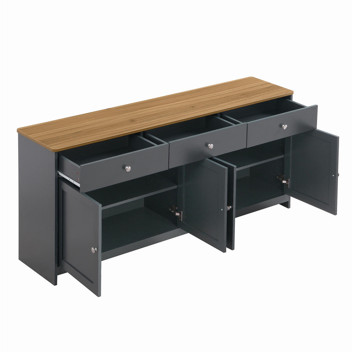 SIDEBOARD 160/37/75 cm in Grauschwarz mit 4 Türen, 3 Schubladen und Ablagefächern - Schwarz, Holzwerkstoff (160/75/37cm) - Flora Grace