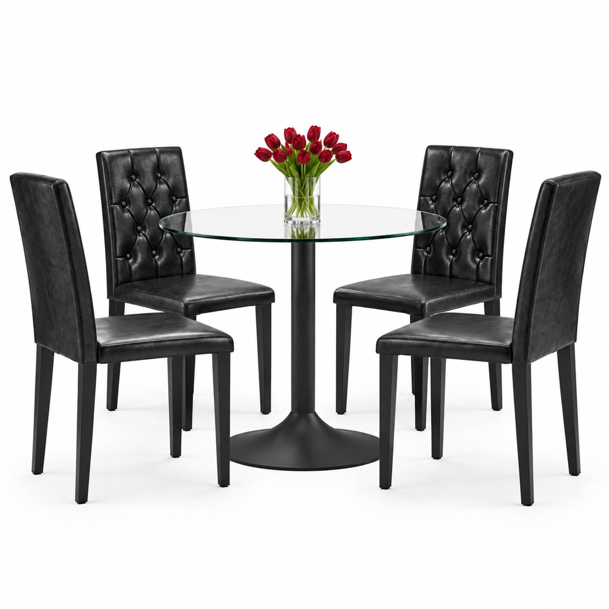 TISCH- UND STUHLSET mit Glastisch 85 cm Schwarz/Transparent 5-tlg. - Schwarz, Metall (85/76/85cm) - Meubliv