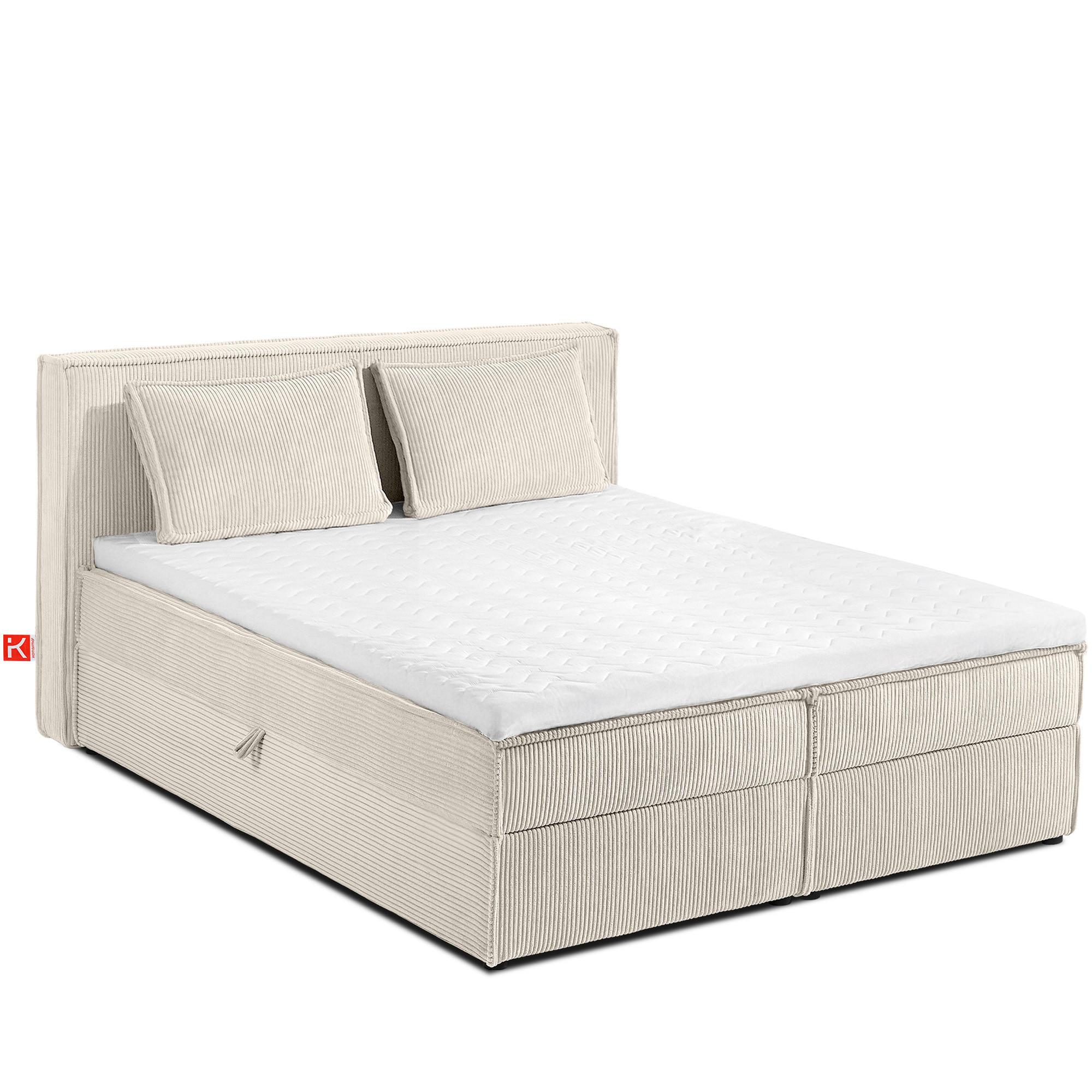 BOXSPRINGBETT ROTI mit Stauraum, ecrufarben - Ecru/Schwarz, Holz/Holzwerkstoff (140/200cm) - KONSIMO®