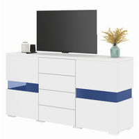SIDEBOARD 140/35/72 cm Weiß aus MDF mit LED und 4 Schubladen - Weiß, Holzwerkstoff (145/72/35cm) - OKWISH