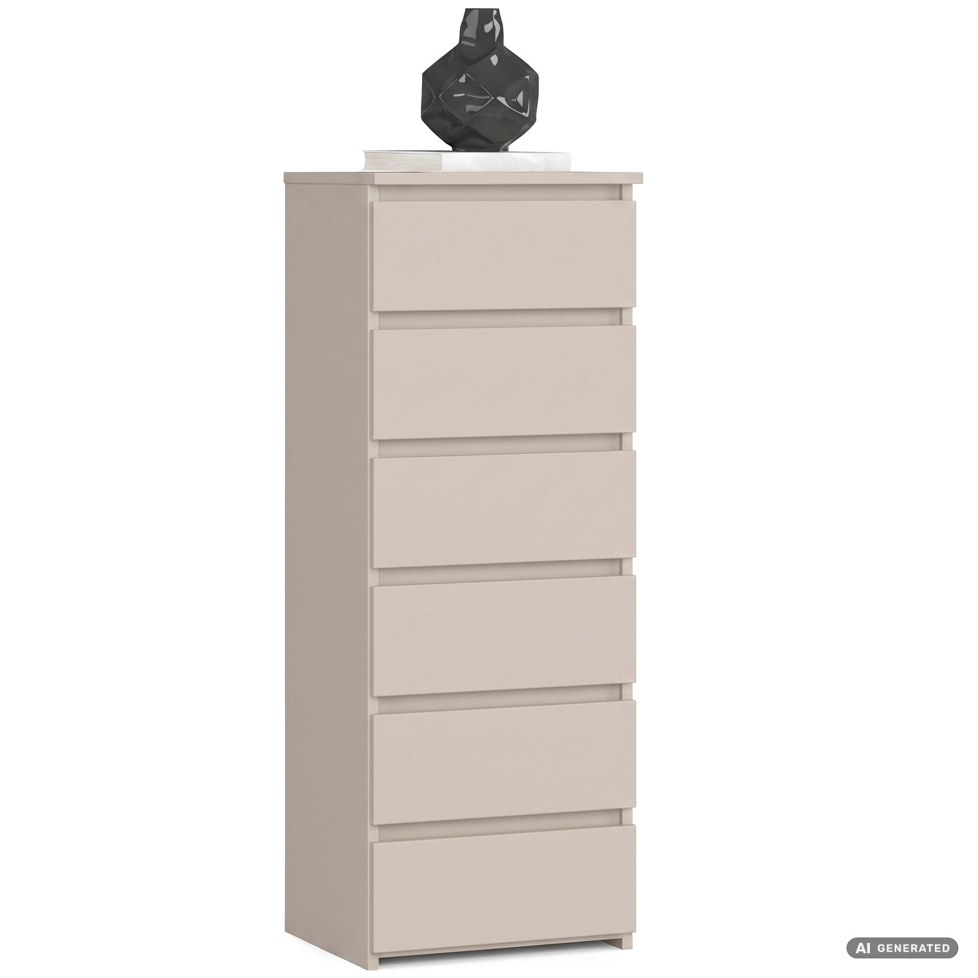KOMMODE CL6 Kaschmir 40 cm 6 Schubladen Front Kaschmir B40xH109xT35 cm - Beige, Holzwerkstoff (40/109/35cm) - Akord