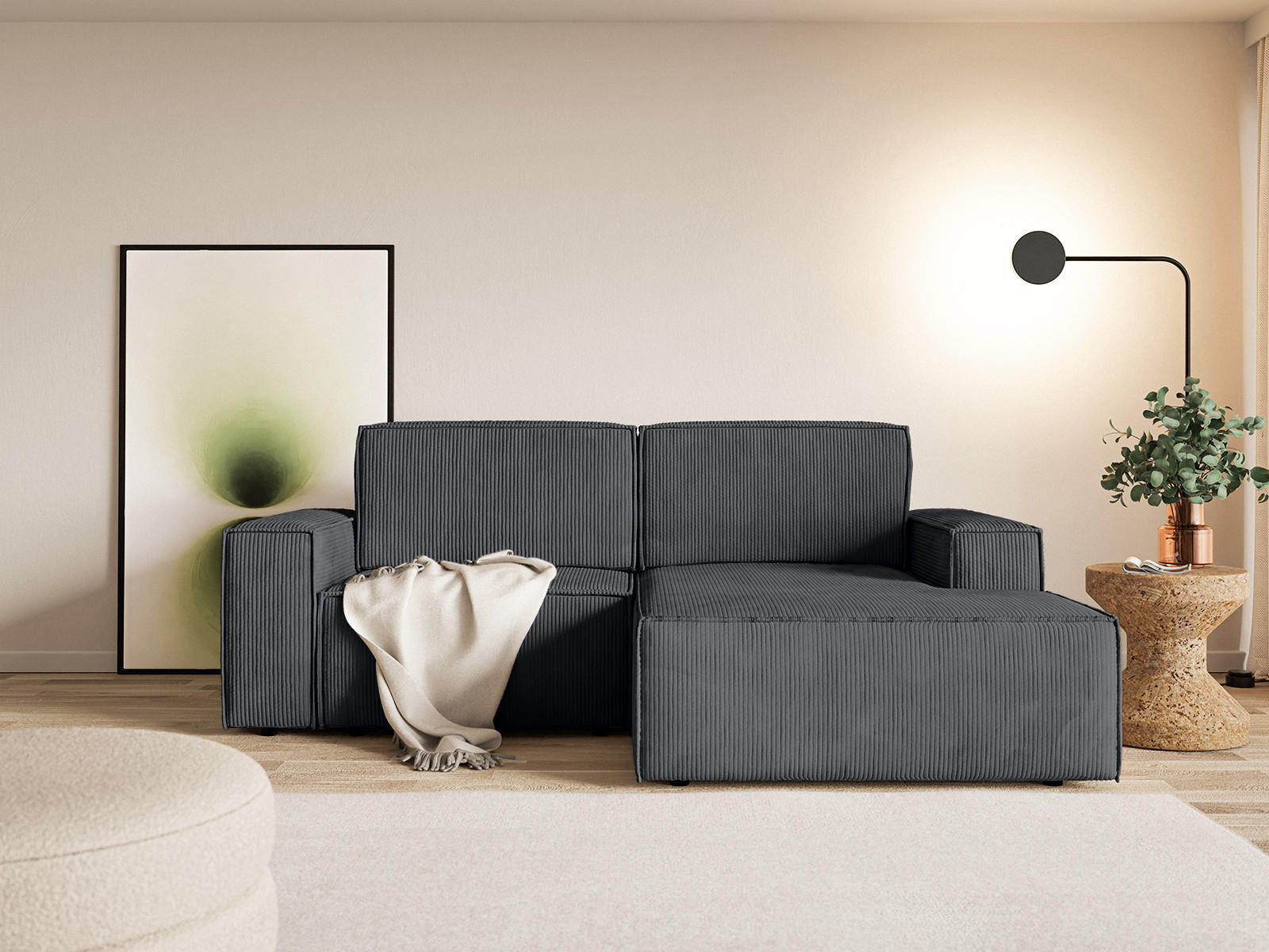 ECKSOFA KOKKO MINI mit Schlaffunktion, Anthrazit - Anthrazit, Textil (240/167cm) - Fedve