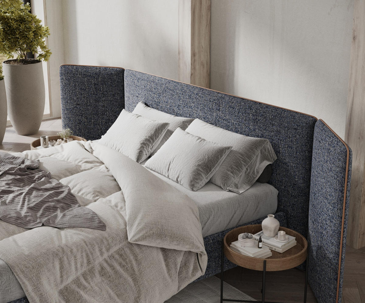 POLSTERBETT Tokyo Marineblau 180/200 cm - Naturfarben/Dunkelblau, Holz/Holzwerkstoff (180/200cm) - Maison de Reve