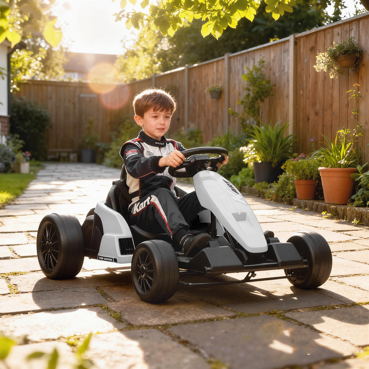 ELEKTRO-DRIFT-KART Kunststoff Stahl Weiß - Weiß, Kunststoff (115/77/55.5cm) - AIYAPLAY