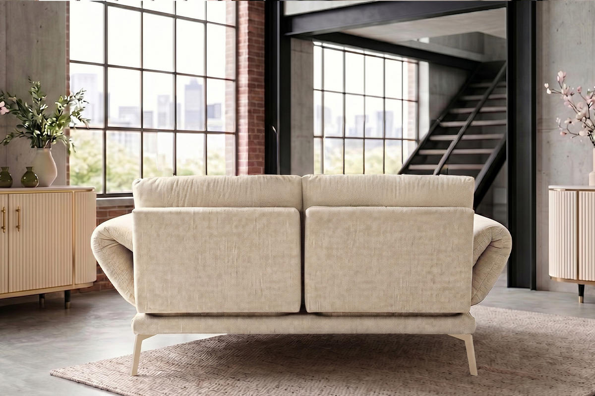 SOFA HOLLY Weiß Flachgewebe - Weiß/Braun, Textil/Metall (176/90/92cm) - KAWOLA