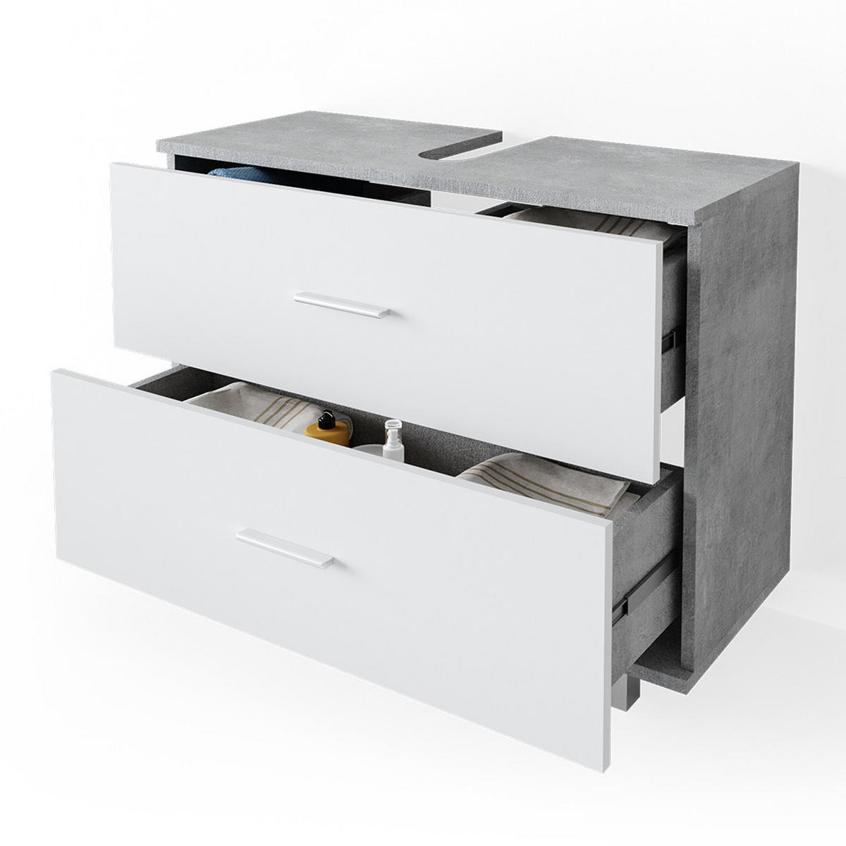 WASCHBECKENUNTERSCHRANK Ilias Beton/Weiß 80 x 60.8 cm - Weiß/Grau, Holzwerkstoff (80/60.8/33cm) - Vicco