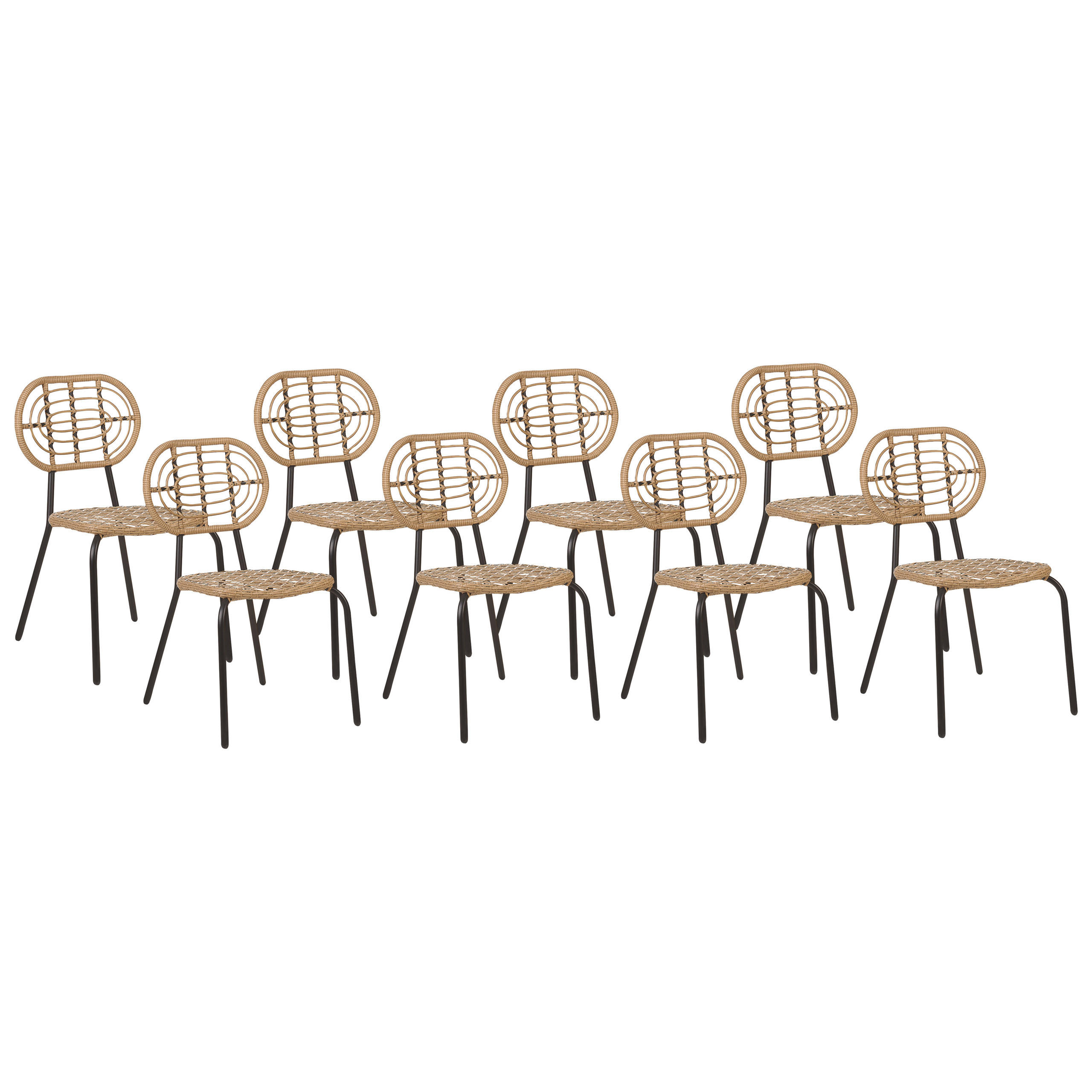 GARTENSTUHL 8er-Set PE Rattan natürlich Pratello - Naturfarben, Kunststoff (48/86/57cm) - Beliani
