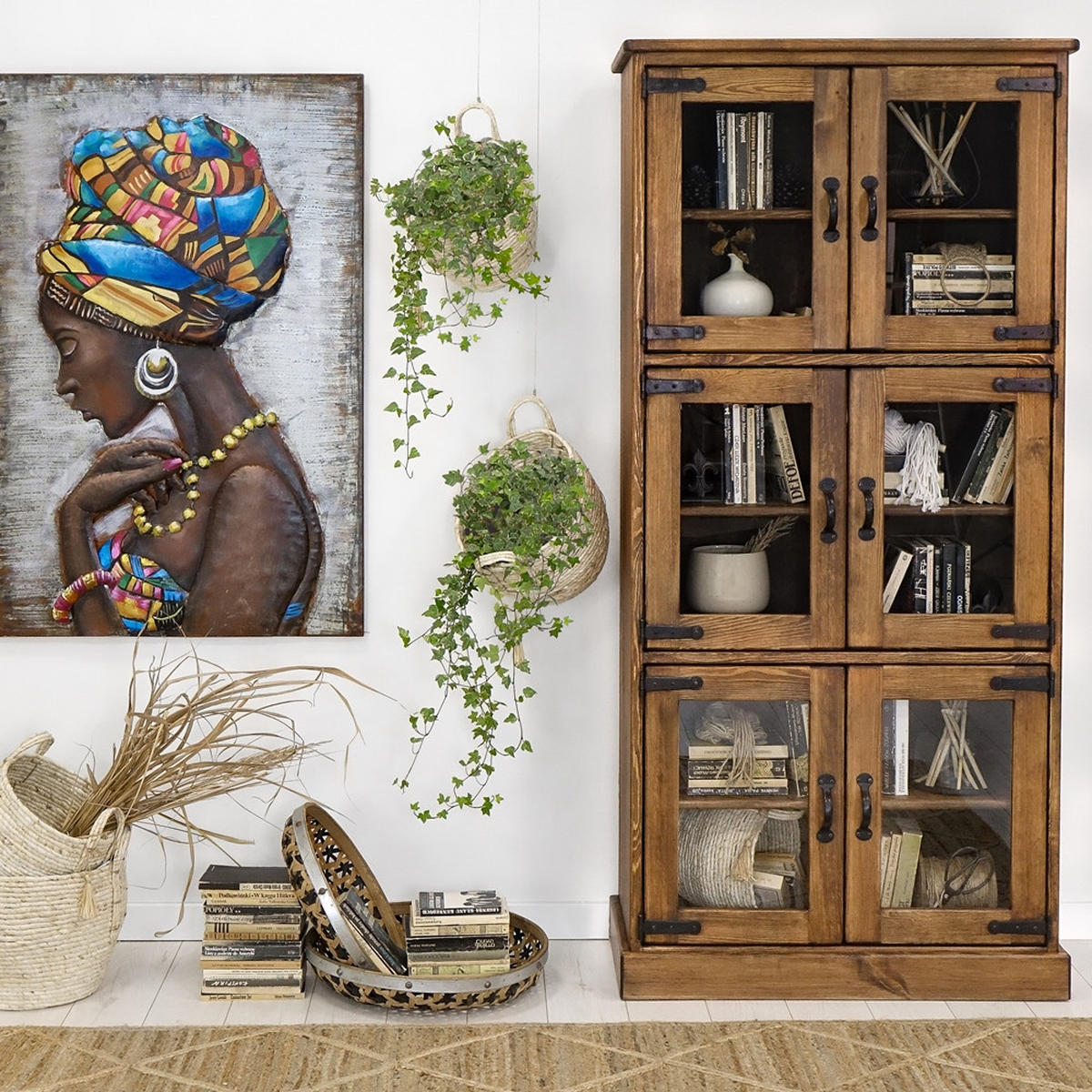 VITRINE aus Massivholz Rustyk 3 - Dunkelbraun/Schwarz, Holz (90/190/40cm) - Seart