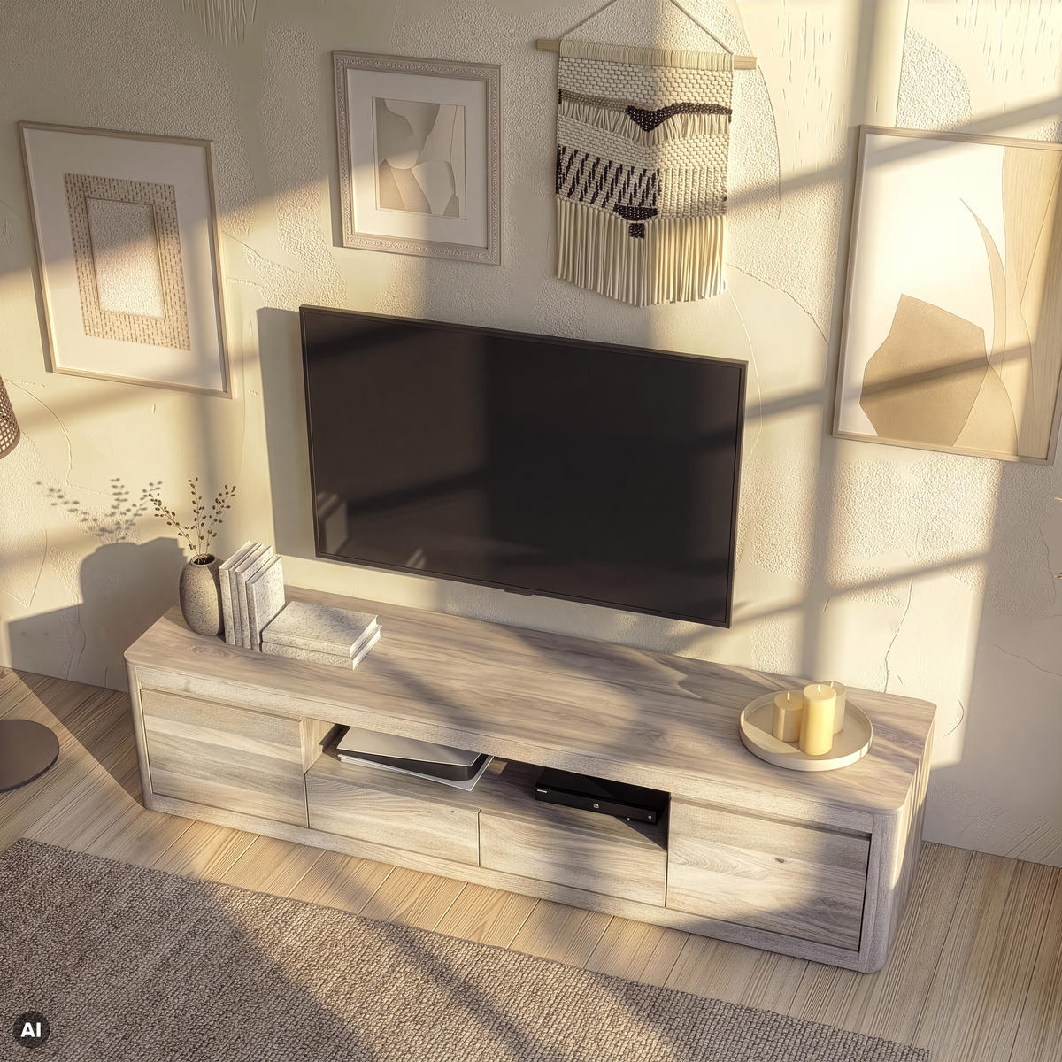 TV-BOARD Mango 200x45x50 weiß lackiert TORONTO #351 - Weiß, Holz (200/50/45cm) - Massivmoebel24