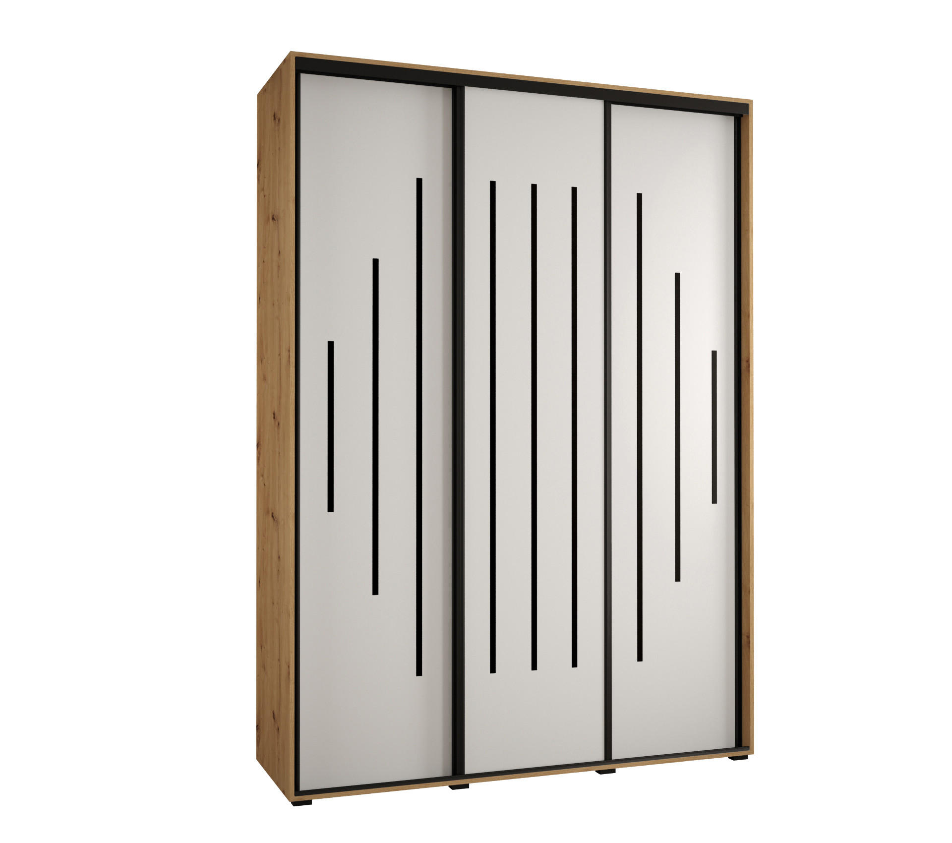 Abiks Möbel Schwebetürenschrank Eiche Artisan, Weiß, Schwarz 170x235x45 cm
