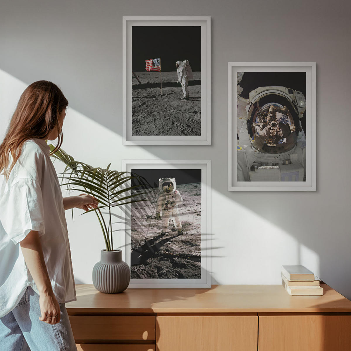 WANDBILDER 3er-Set - 40x60 cm Weißer Rahmen - NASA-Mondlandung - Weiß, Kunststoff (40/60cm) - ArtPrintCave
