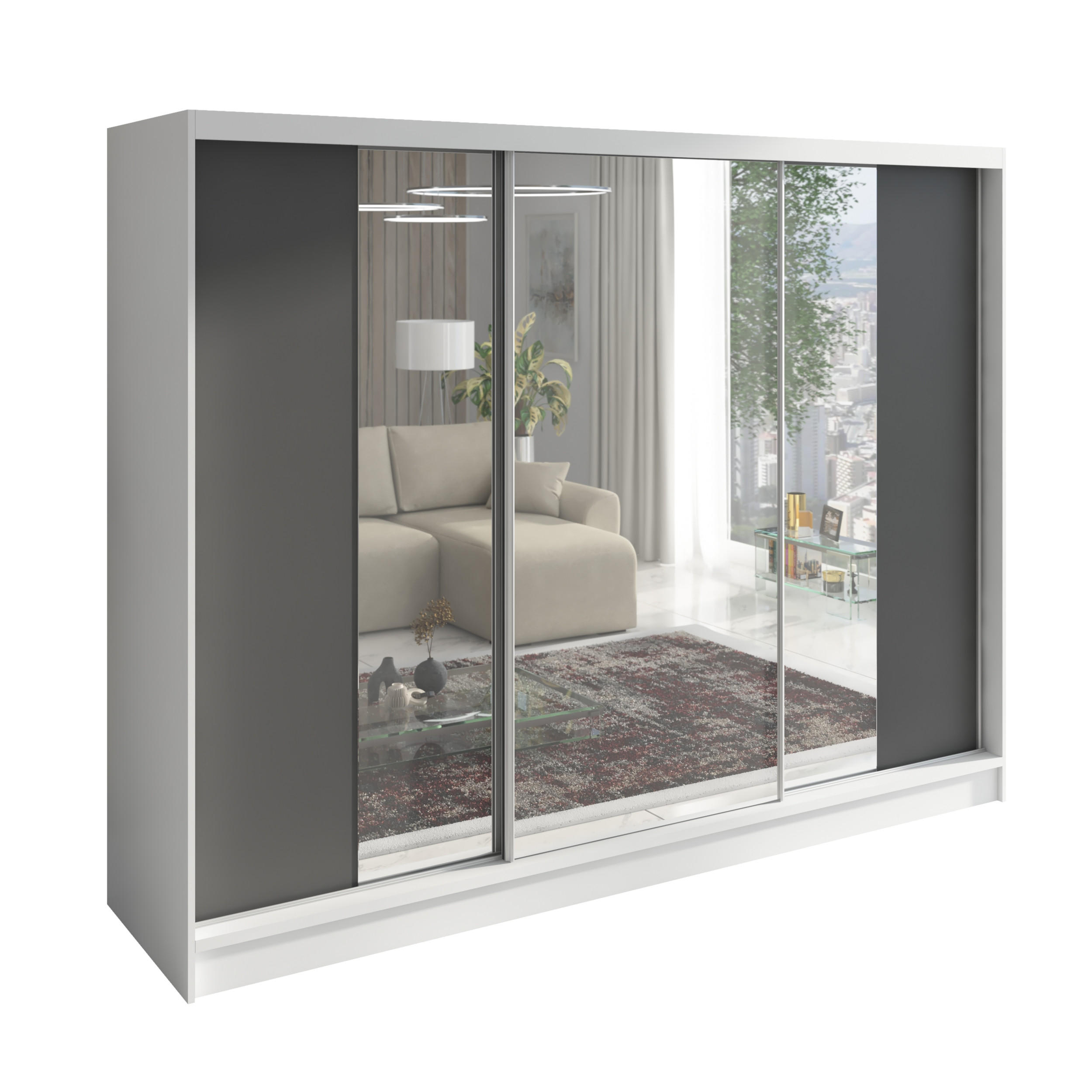 A&J MöbelLand Schwebetürenschrank Weiß, Graphit 200x215x60 cm
