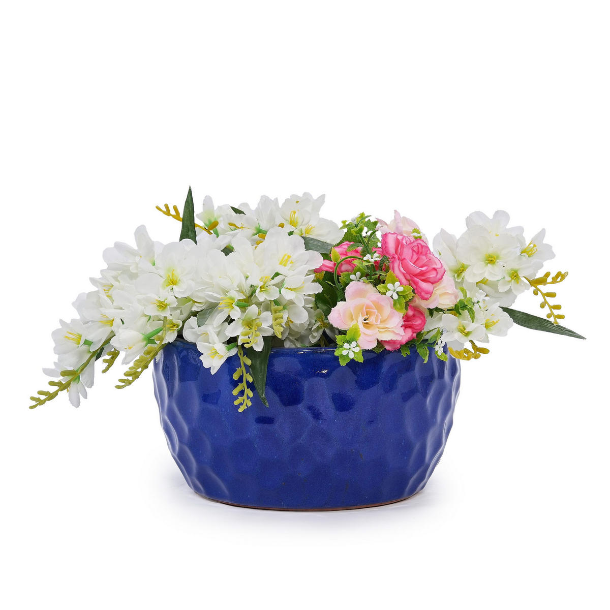BLUMENTOPF Keramikpflanztopf-Set handgemacht & atmungsaktiver Tonware - Blau, Keramik (38/19cm)