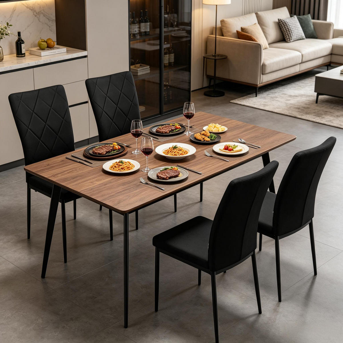 STUHL-SET DE-36119 4 Stück mit Samtbezug Grau - Schwarz, Metall (42.5/94.5/40cm) - ComfortXL