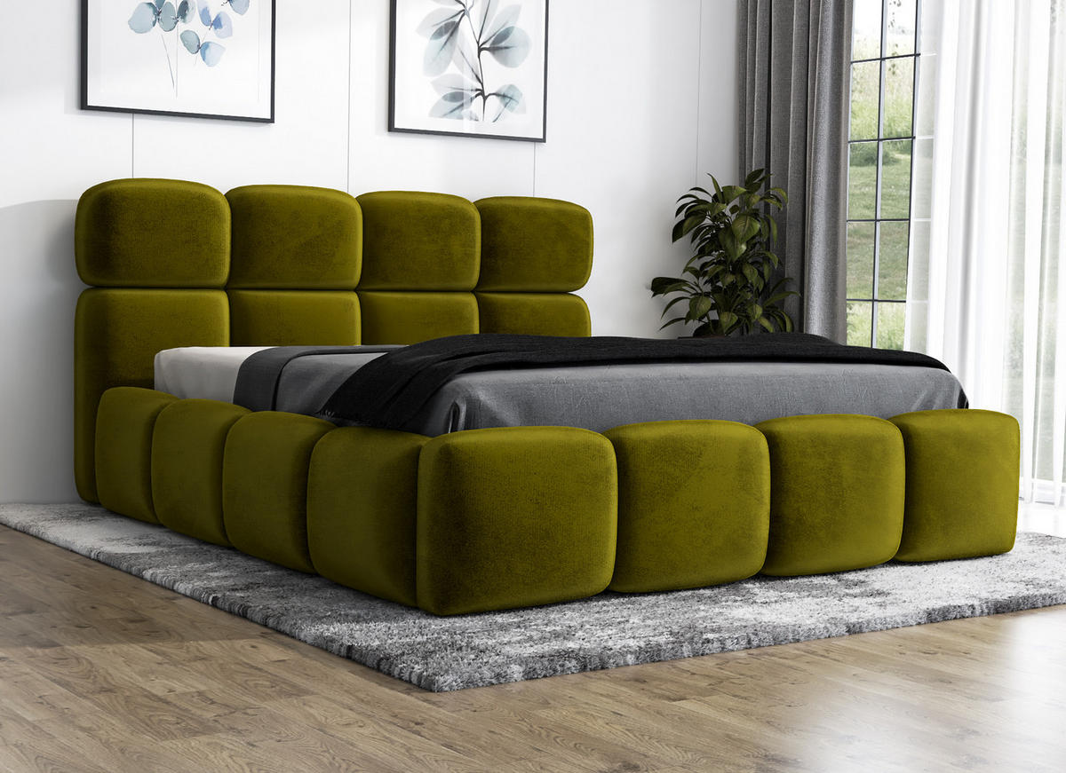 POLSTERBETT MONAKO 140x200 Olivgrün - Olivgrün, Textil (140/200cm) - A&J MöbelLand