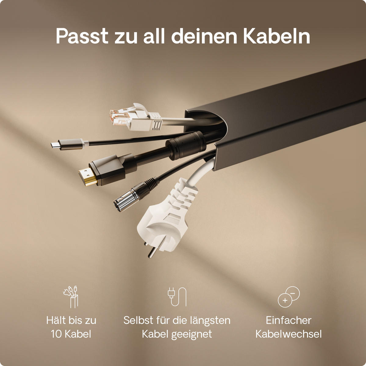 MAGNETISCHER Kabelkanal Schreibtisch Schwarz, 37x5x2,5cm - Schwarz, Metall (37/5/2.5cm) - Desktronic
