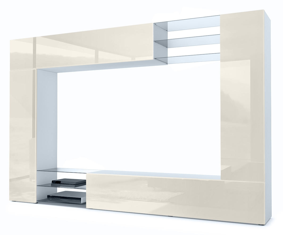 WOHNWAND Mirage Front in Creme Hochglanz - Creme, Holzwerkstoff (262/182.5/39cm) - Vladon