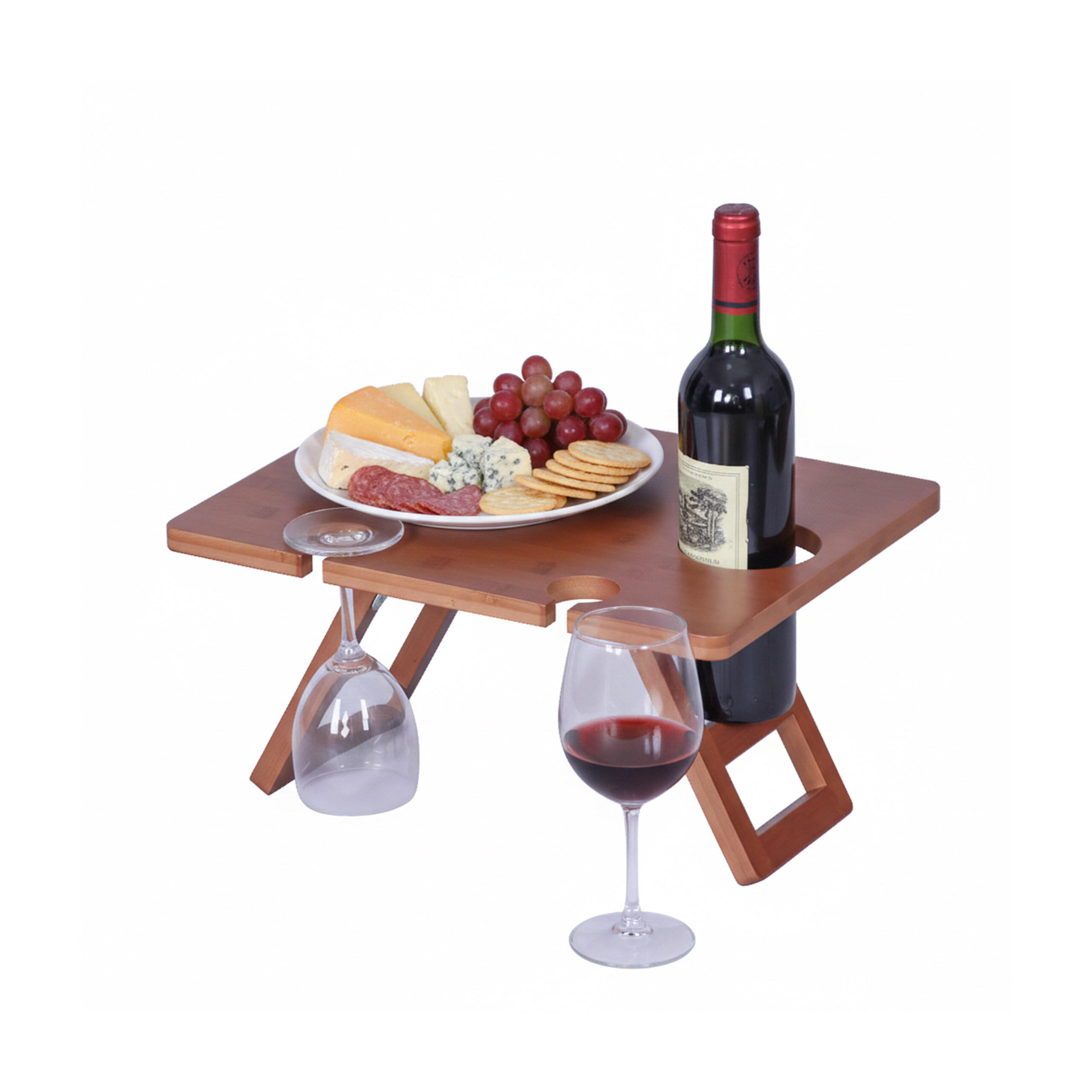 PIKNIKOVÝ stůl na víno - hnědá, dřevo (30/40/20cm) - Relaxdays
