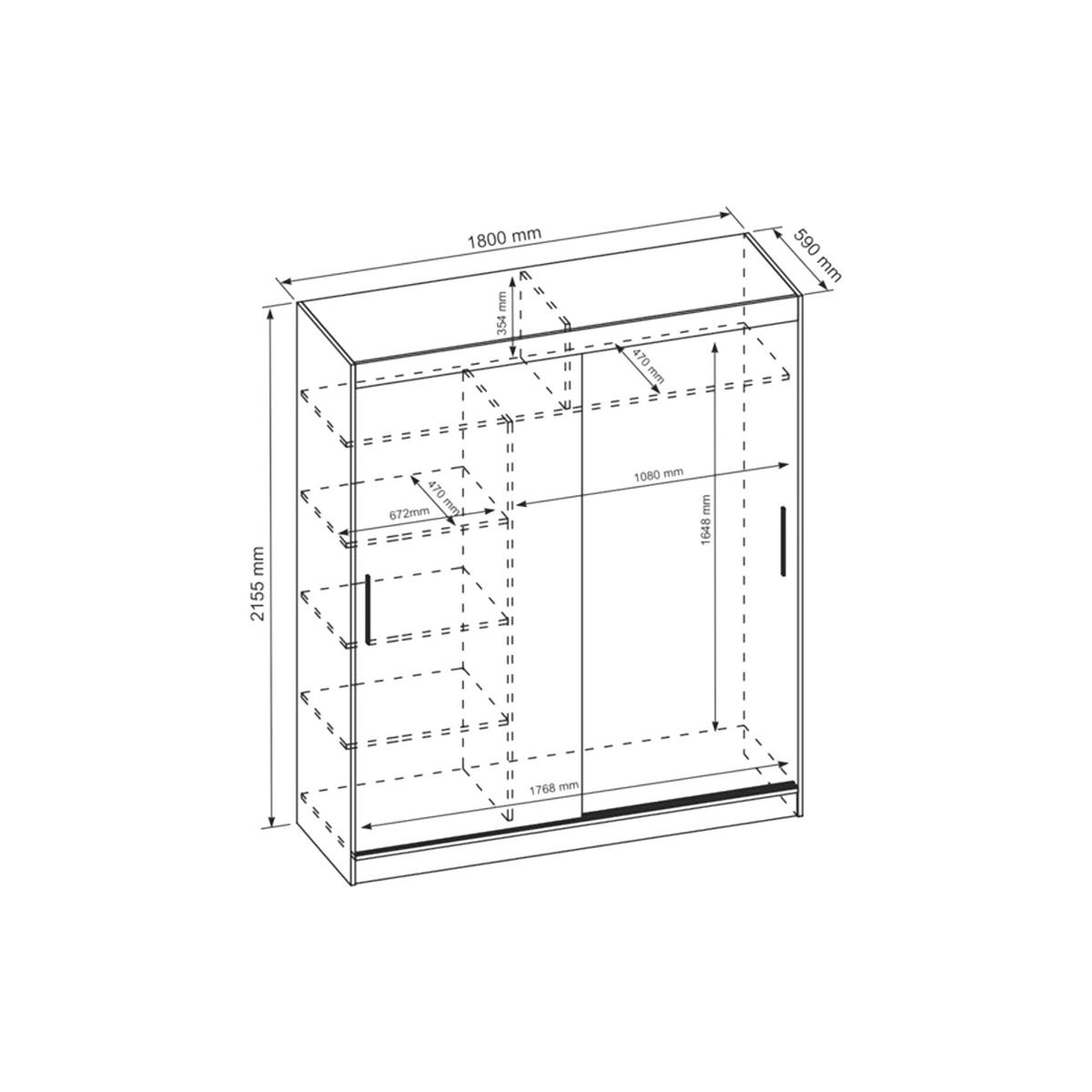 SCHWEBETÜRENSCHRANK VIVA 180/215,5/59cm 2-türig mit Spiegel Weiß - Weiß, Holzwerkstoff (180/215.5/59cm) - MASSENO