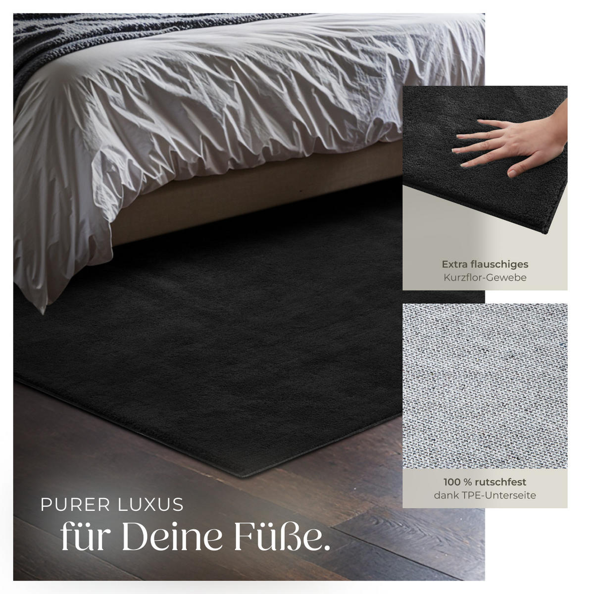 KURZFLORTEPPICH Soft Zone,rutschfeste Unterseite,schwarz - Schwarz, Kunststoff (170/120cm) - tectake