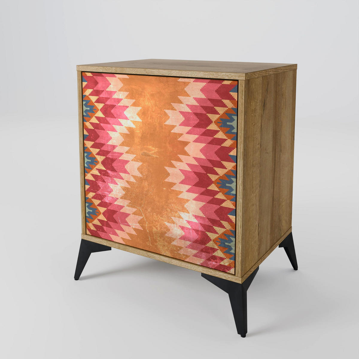 SIDEBOARD INDIAN FOLK, Eichefarben, 57,5x42x77,5 cm, Schräge Buchenholzfüße - Eichefarben/Buchefarben, Holzwerkstoff/Buchenholz (57.5/77.5/42cm) - SpaceRebels