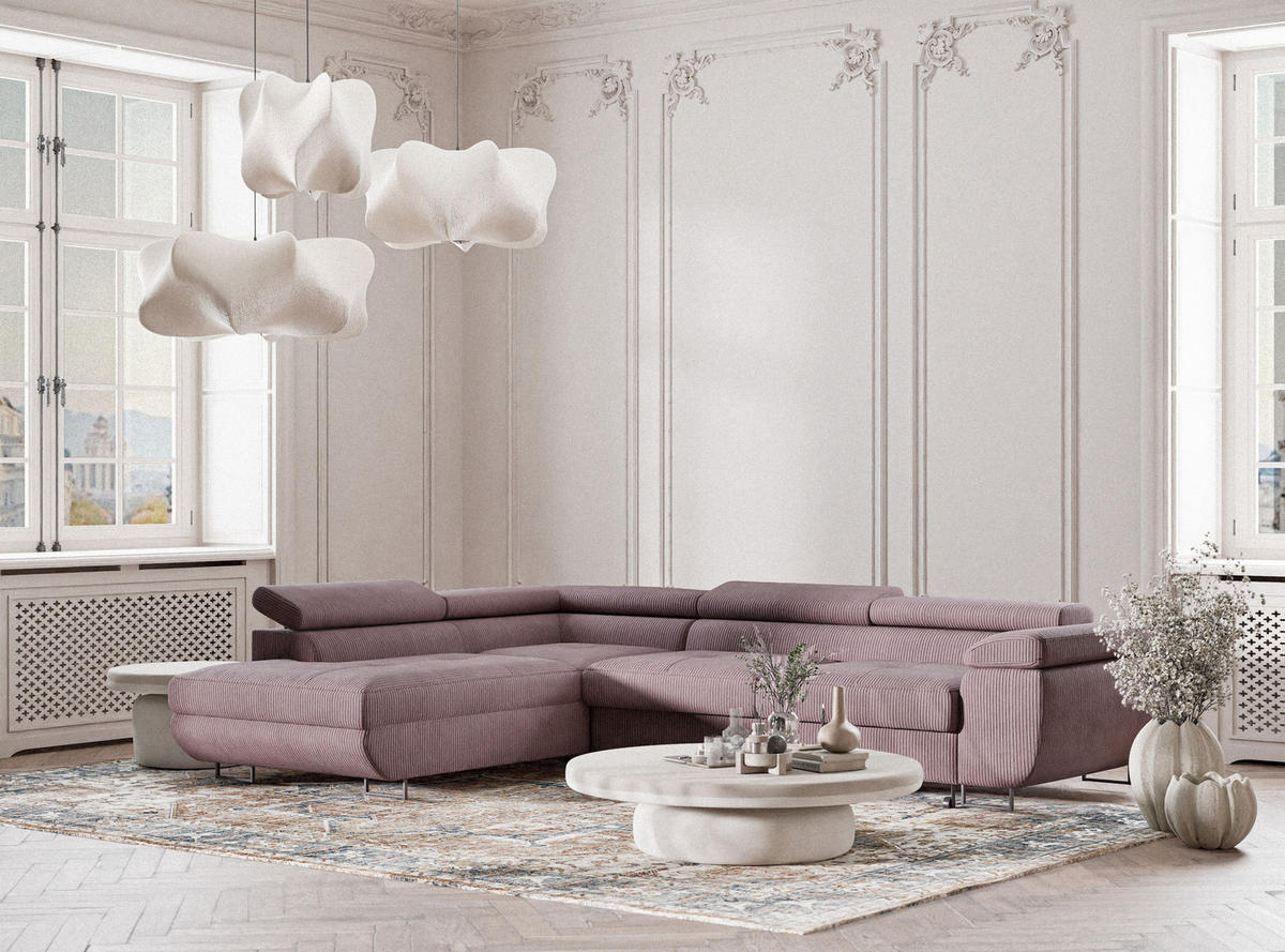 ECKSOFA MIT SCHLAFFUNKTION Concord Lila Samtstoff - Flieder/Schwarz, Holz/Holzwerkstoff (203/277cm) - Maison de Reve