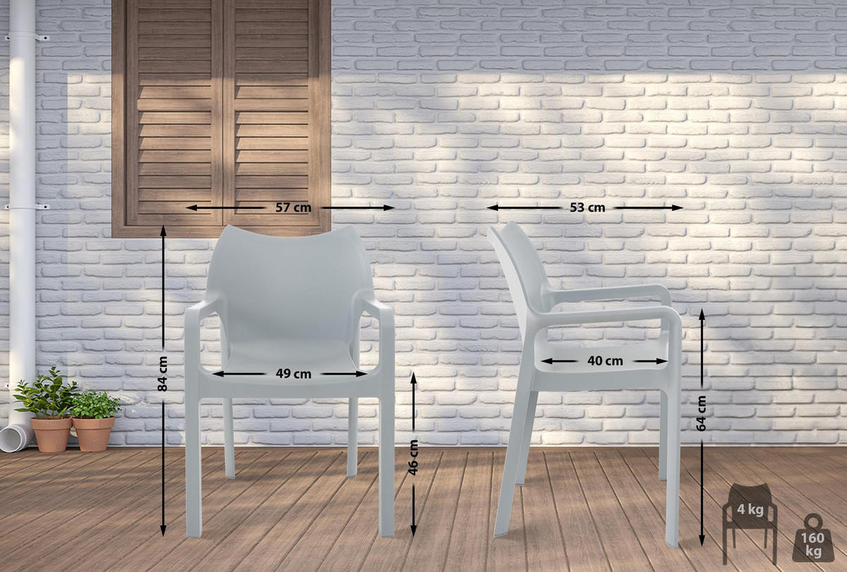 STAPELSTUHL 2er Set Kunststoff hellgrau - Hellgrau, Kunststoff (57/84/53cm) - CLP