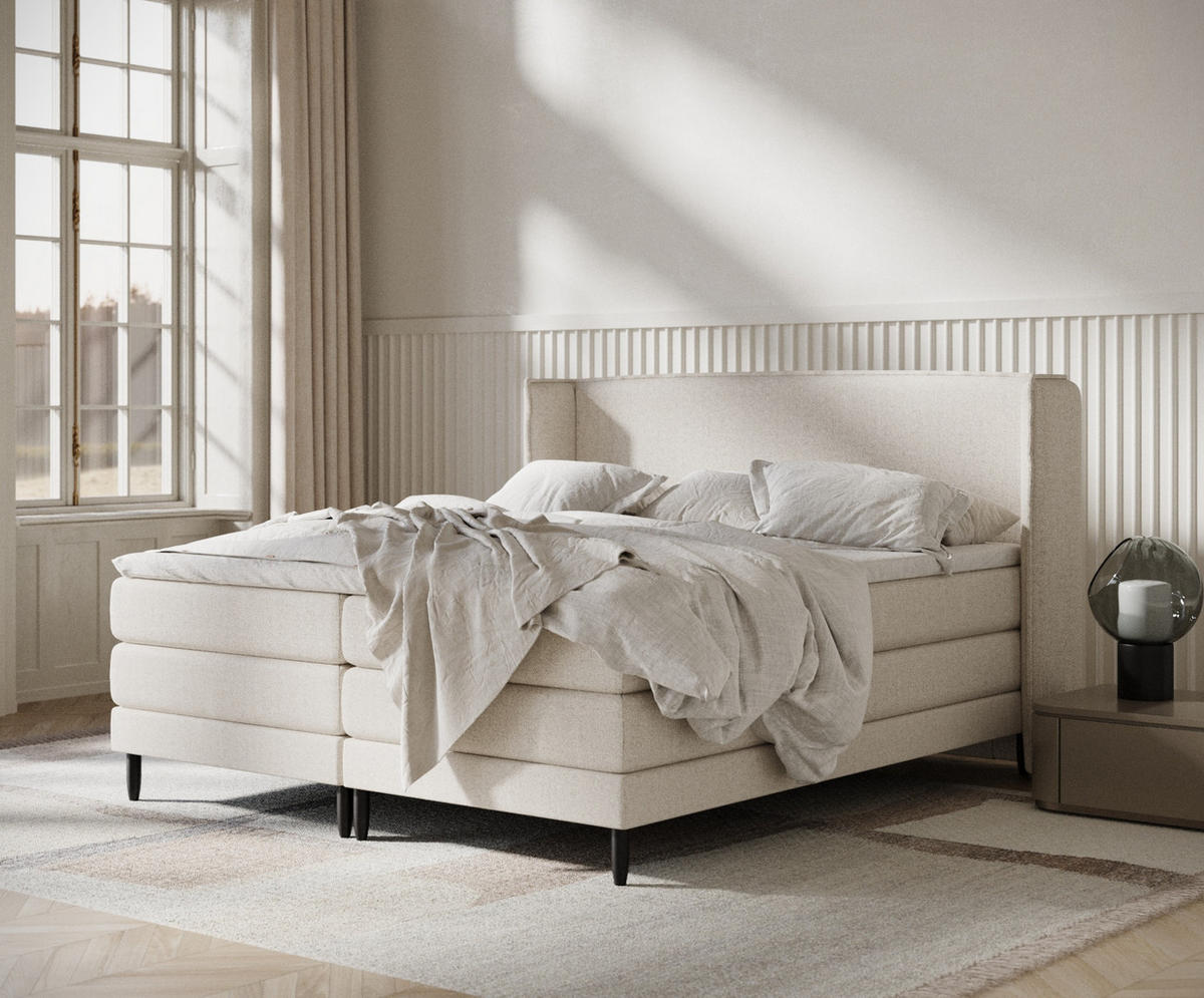 BOXSPRINGBETT Carizzo Hellbeige 180/200 cm mit Matratze und Topper - Beige/Schwarz, Holz/Holzwerkstoff (180/200cm) - Maison de Reve