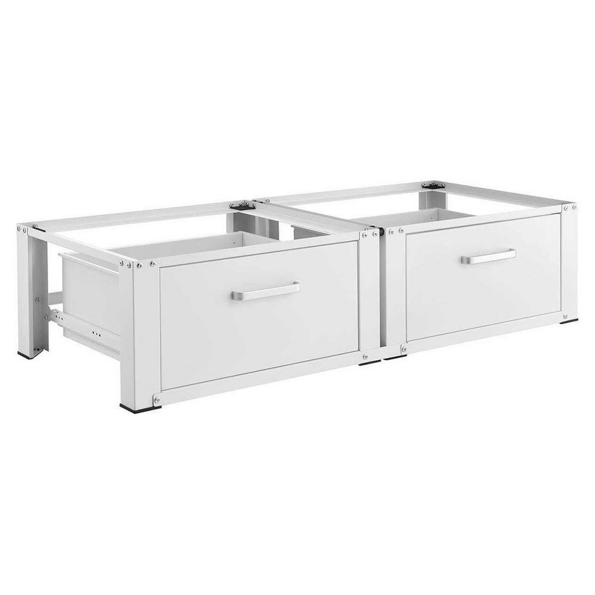 DOPPEL-PODEST für Waschmaschinen- und Trockner mit 2 Schubladen - Weiß, Metall (54/31/127cm) - IVOL