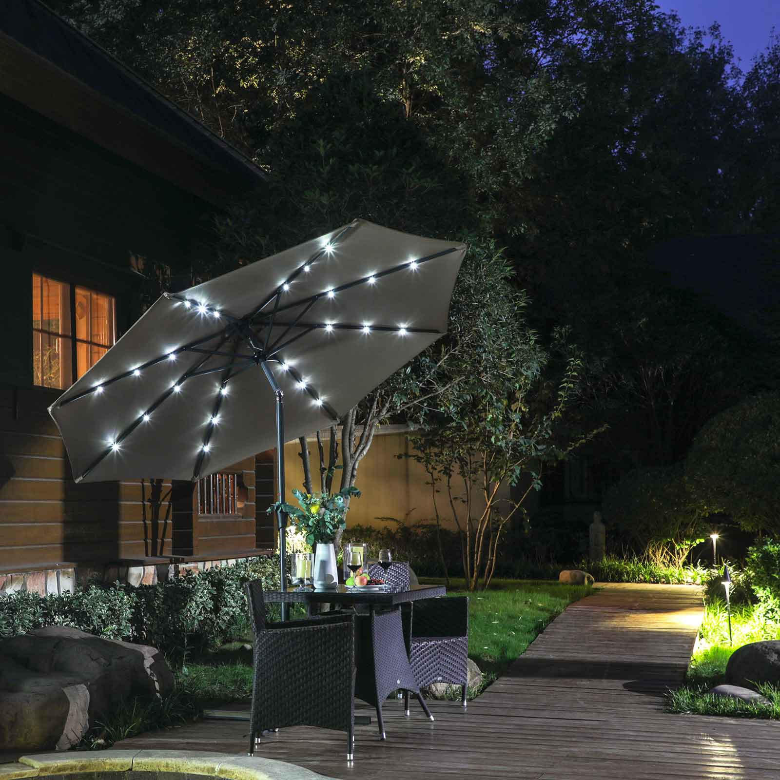 SONNENSCHIRM MIT LED-SOLAR-BELEUCHTUNG - Grau, Textil (300/300cm) - Hansiro