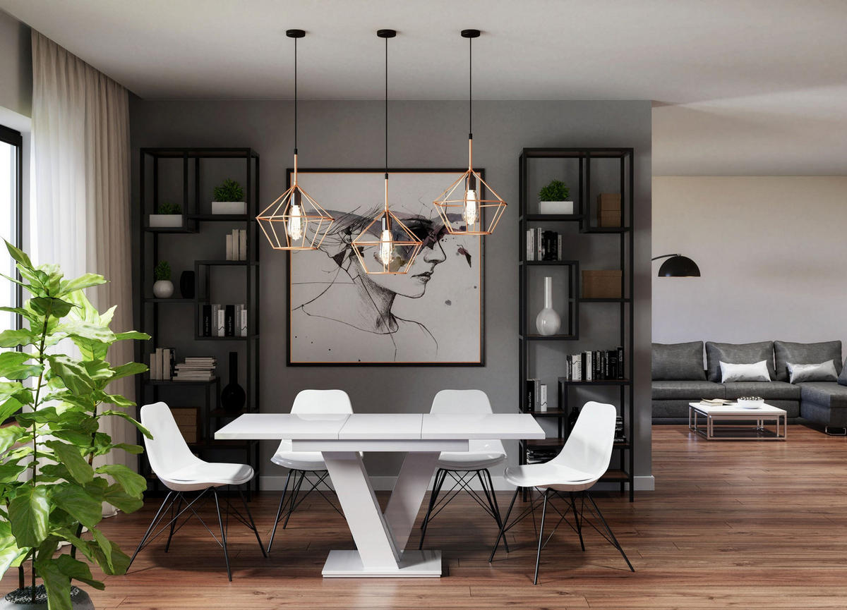 ESSTISCH MASSAR Ausziehbar 120 - 160 / 80 x 76 cm - Weiß Hochglanz/Weiß, Holz (120/80/76cm) - MASSENO