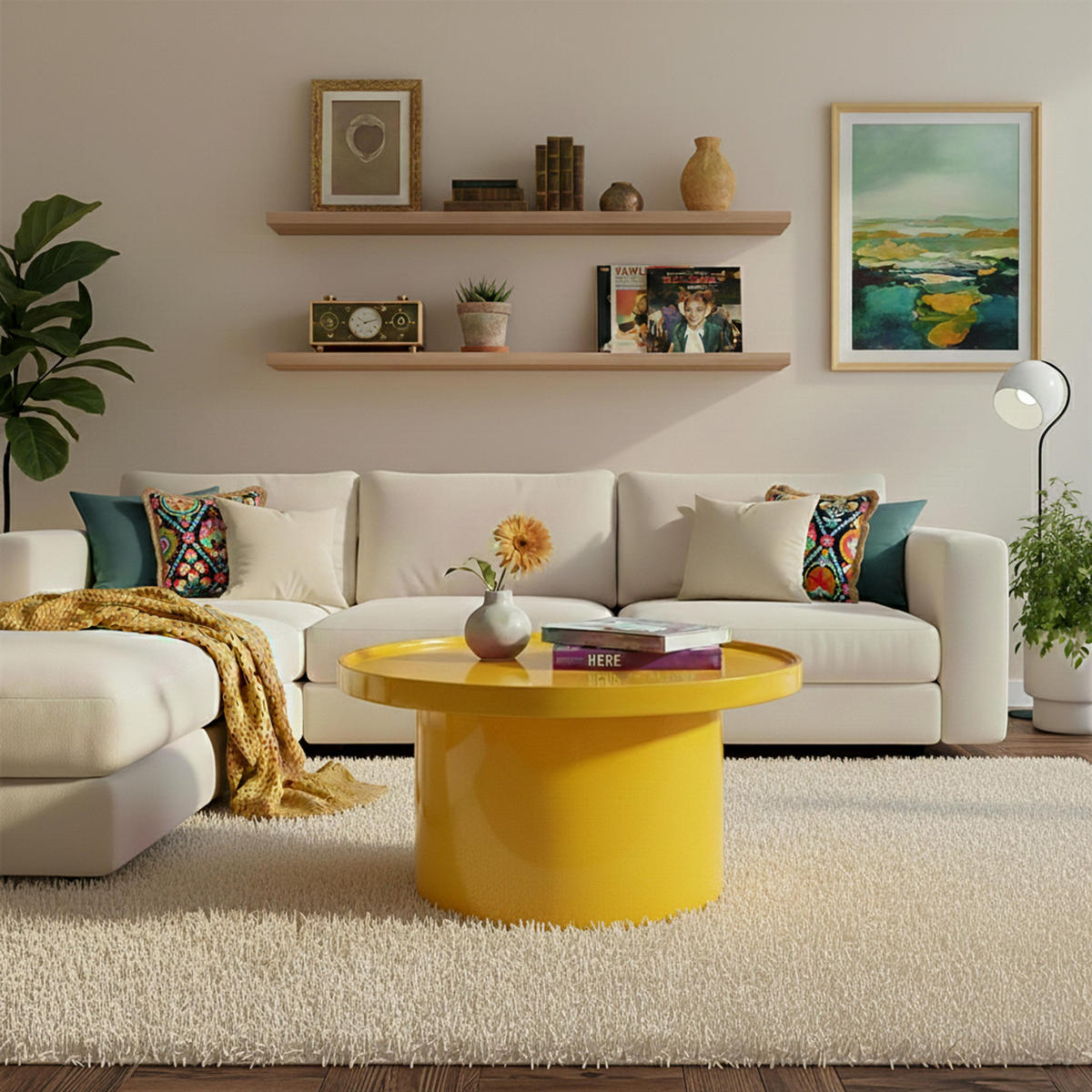 COUCHTISCH, Gelb - Gelb, Holzwerkstoff (70/70/40cm) - Oviala