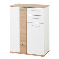 SCHUHKOMMODE - Weiß / Eiche Artisan Dekor - Chromfarben/Silberfarben, Holzwerkstoff/Kunststoff (80/106/38cm) - home24
