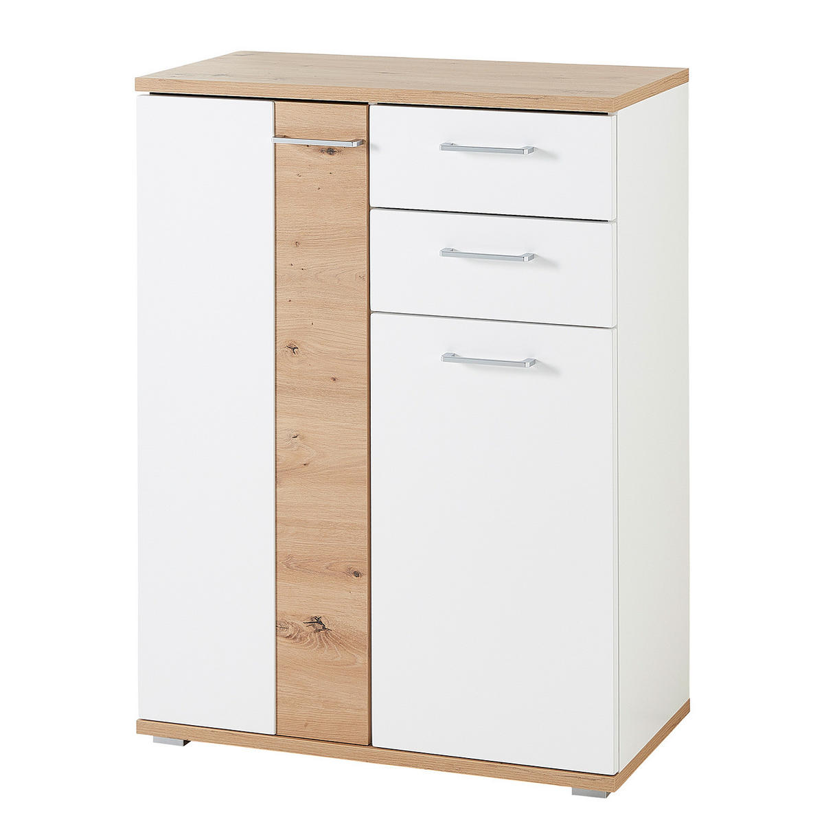 SCHUHKOMMODE - Weiß / Eiche Artisan Dekor - Chromfarben/Silberfarben, Holzwerkstoff/Kunststoff (80/106/38cm) - home24