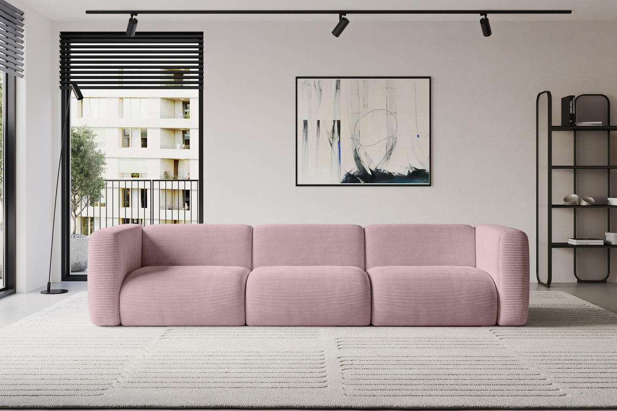 MODULARES Sofa 3-SITZER MIRA-S2 319x89x70 Rosa cm Cord - Schwarz/Rosa, Holzwerkstoff/Kunststoff (319/70/89cm) - ALTDECOR