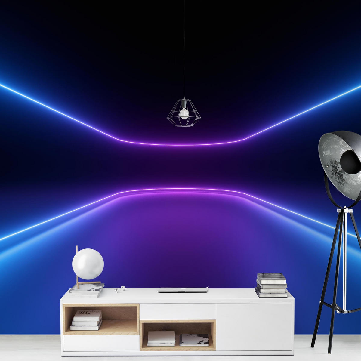 FOTOTAPETE Neonlichter 240/240 cm - Violett, Papier (240/240cm) - Bilderwelten