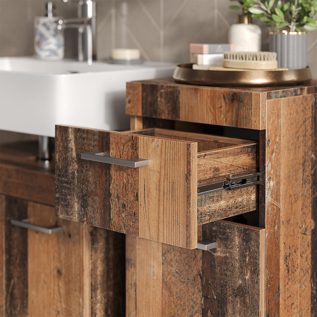 STŘEDNÍ SKŘÍŇKA Luna Oldstyle - hnědá, kompozitní dřevo (37/79/32.6cm) - Vicco