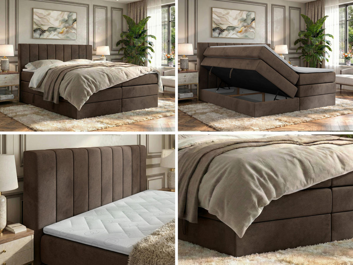 BOXSPRINGBETT ALVER KING 140/200 - Braun Velvet - H4 - Braun, Textil (140/200cm) - MKS