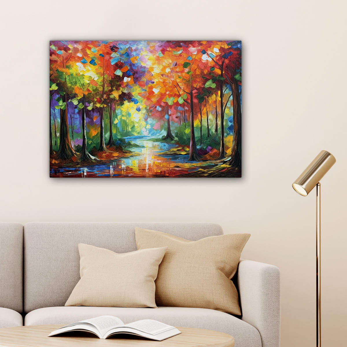 LEINWANDBILD Landschaft - Wald - Farben - Natur Wandbilder 80x60 cm - Multicolor, Textil (80/60cm) - MuchoWow